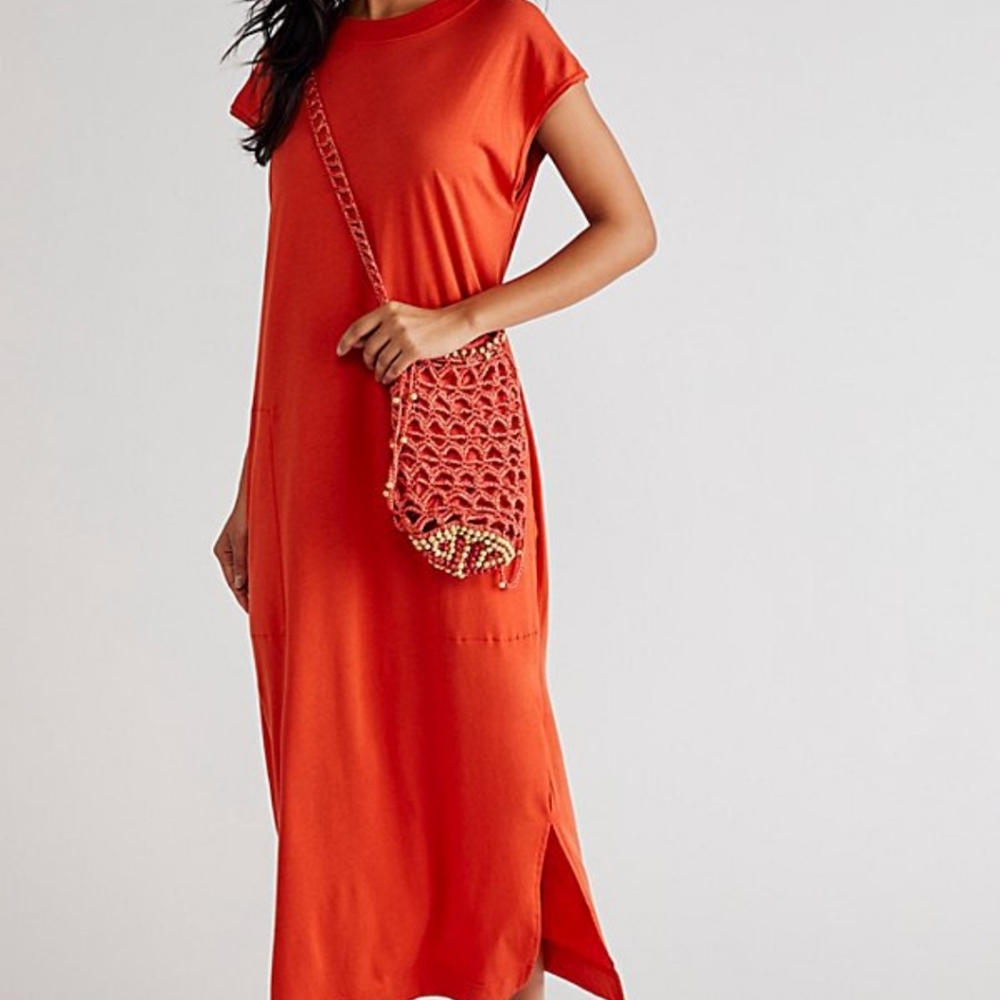 Free People Bright Orange Midi Tee Dress